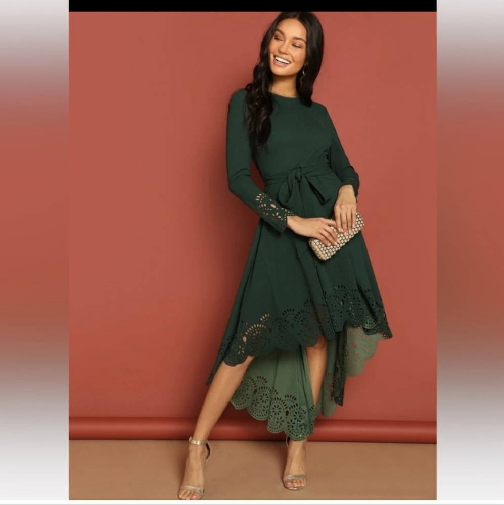 Shein Green scalloped trim dress